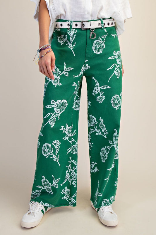 2448 Green Floral Prin Pant