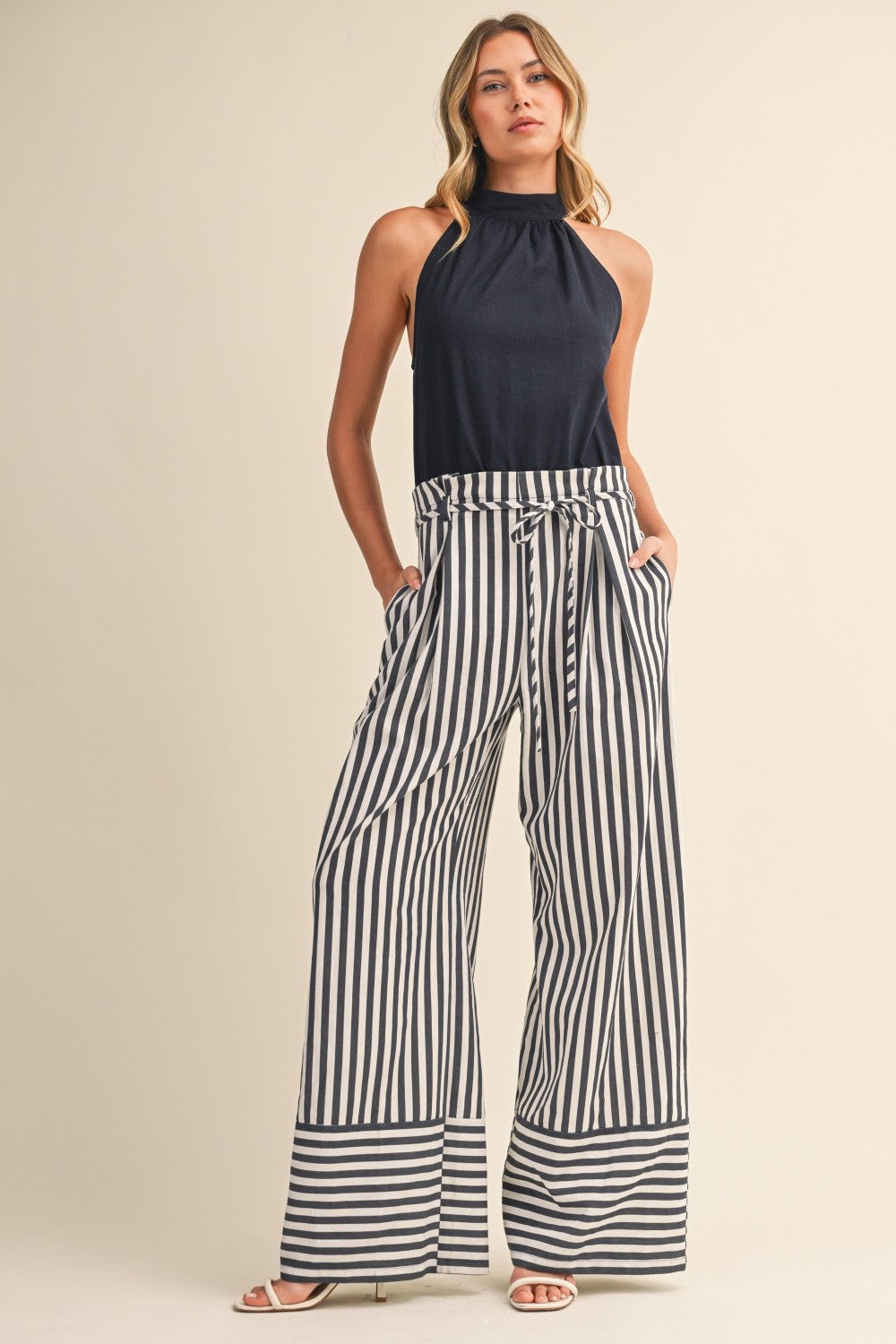 2445 Navy Striped Jumpsuit