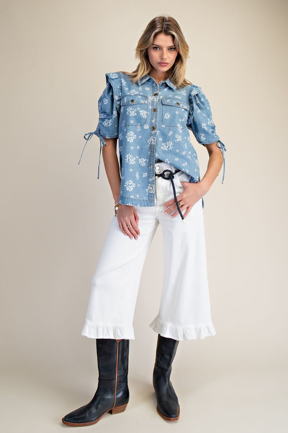 2216 Denim Button Down Top