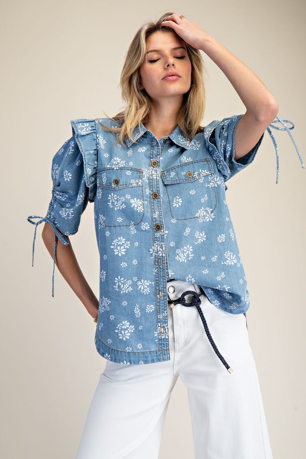 2216 Denim Button Down Top