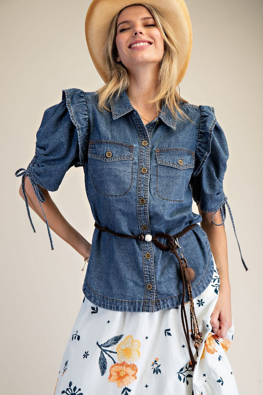 2216 Denim Button Down Top