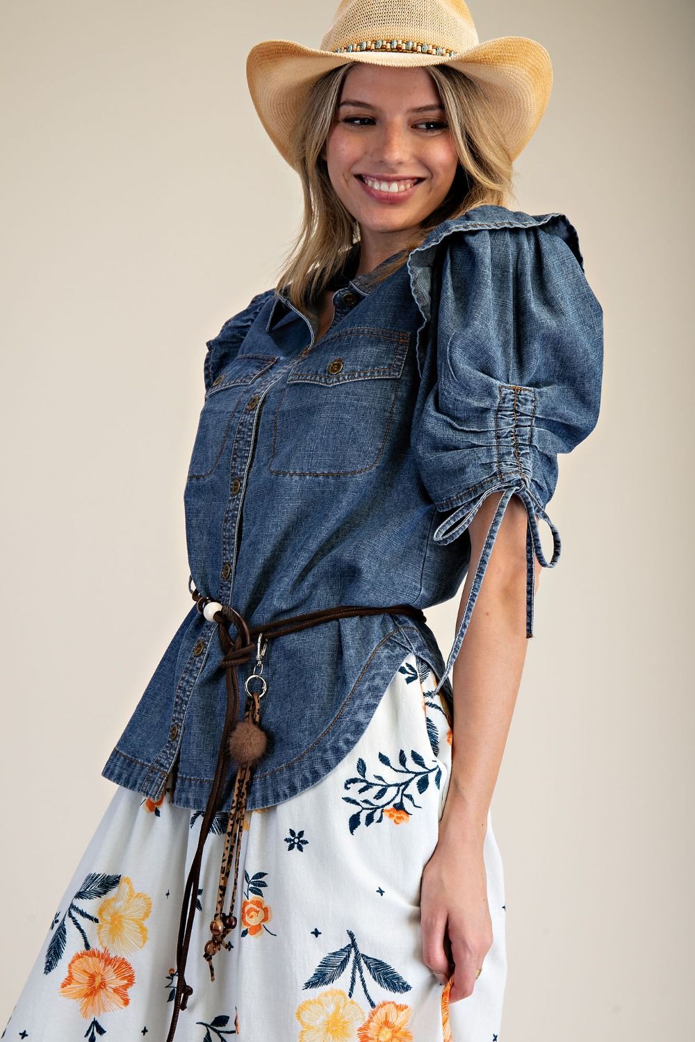 2216 Denim Button Down Top
