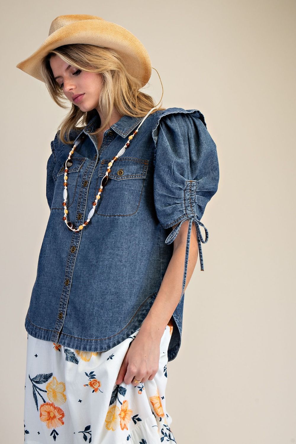 2216 Denim Button Down Top