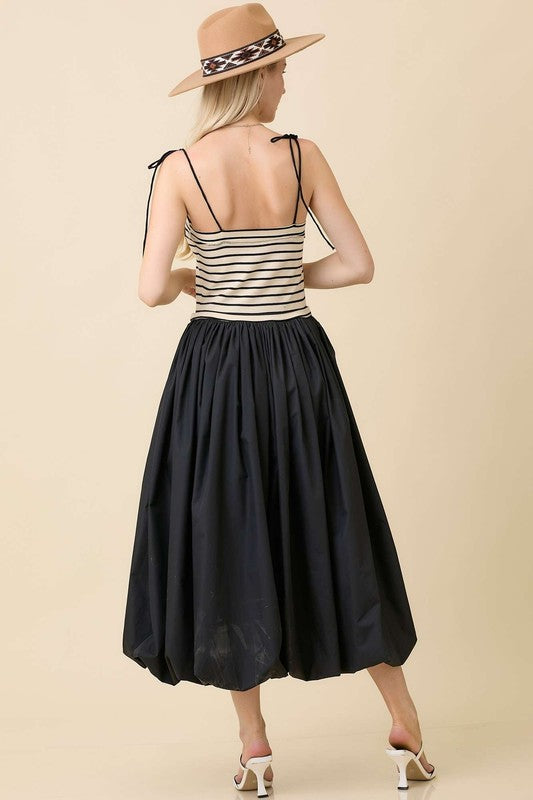 Black Striped Midi Bubble Skirt